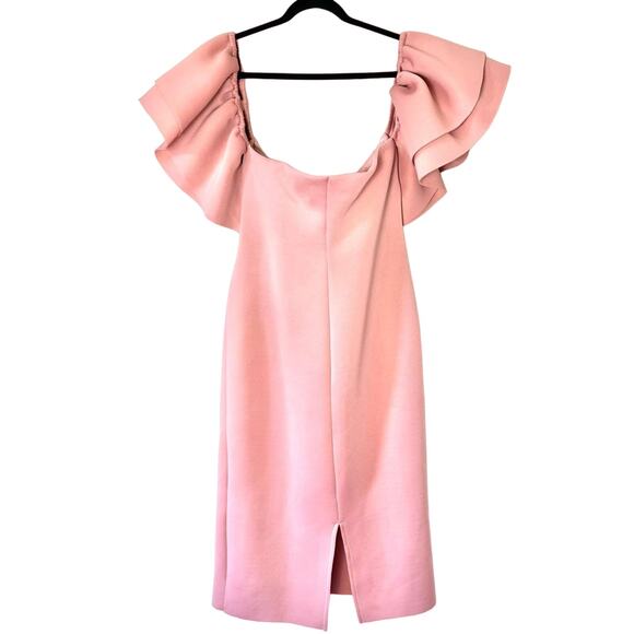 Asos Design Pink Ruffle Ruched Bardot Midi Dress Plus Size 14 - Picture 2 of 6